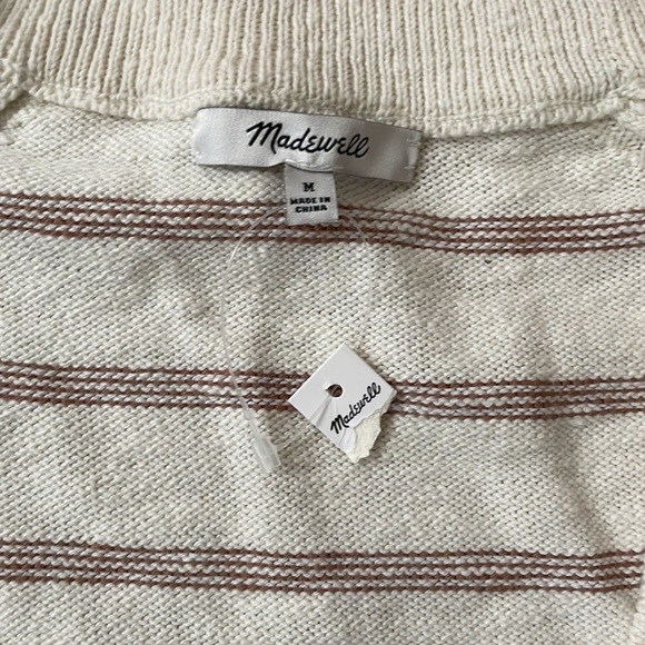NWT Madewell Cream & Brown Linden Scoop Neck Cotton Cardigan - Medium - Picture 6 of 6